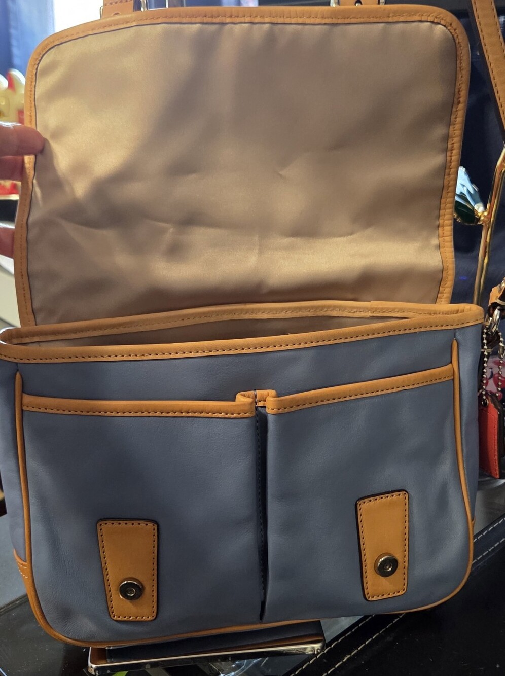 Coach STORYPAYCH Colorblock Leather Crossbody Bag in Coral, Blue & Tan- VINTAGE - Picture 5 of 10